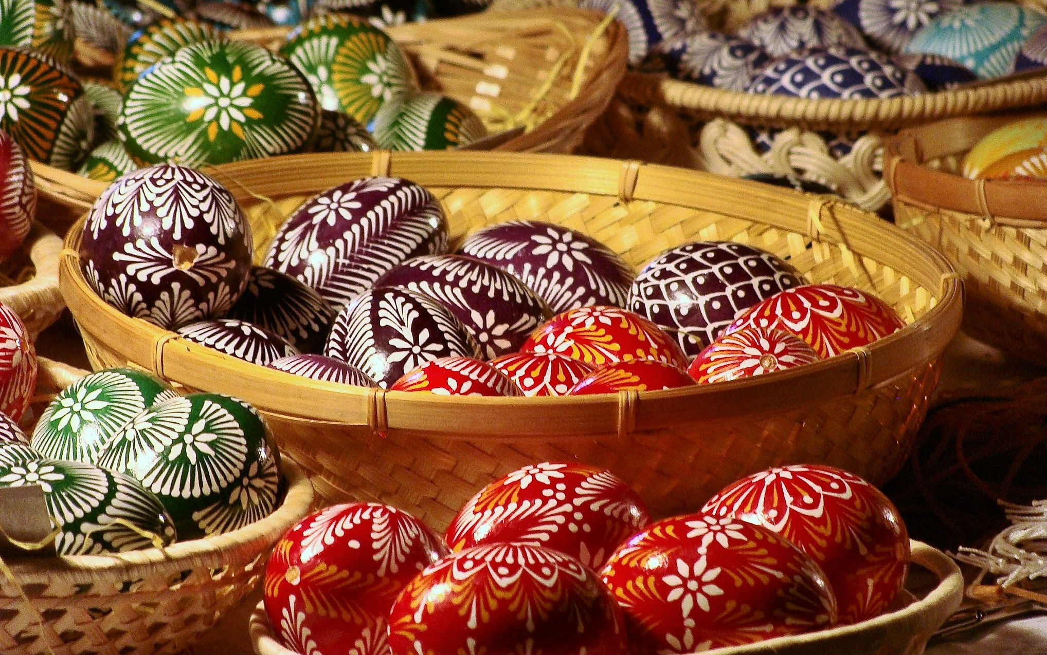 Easter in Vilnius. Traditional Lithuanian decorated eggs.